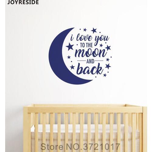 JOYRESIDE Quote I Love You To The Moon And Back Baby Wall Decal Vinyl Sticker Nursery Decor For Kids Art Decoration Mural XY187