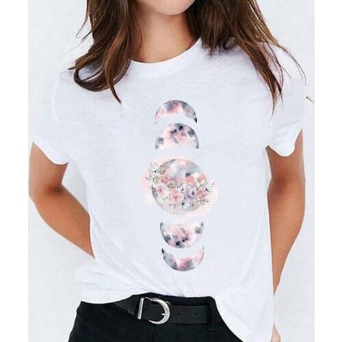 Lady T-shirts for Women Floral Space Style Summer Autumn 90s Ladies Print Top Womens Stylish T Shirt 2021 Tee T-Shirt