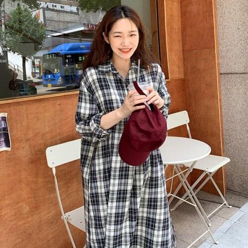 2021 New Women Spring Summer Plaid Long Shirt Dress Oversize Straight Wide Waisted Maxi Sundress Single Breasted Full Sleeve