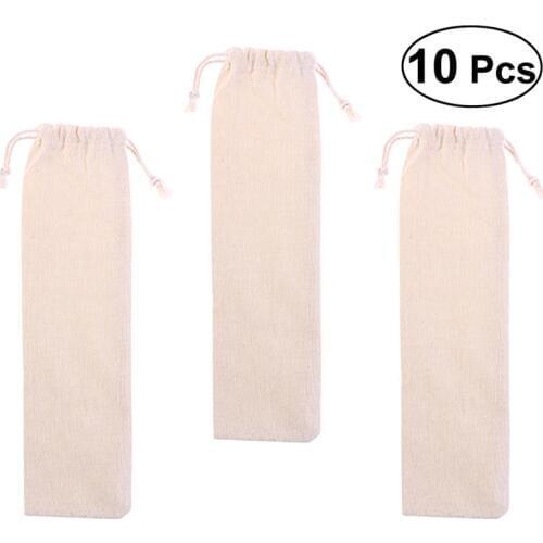 10 Pcs Cotton and Linen Pouch Bag Straw Carrying Case for Stainless Steel Drinking Straws Cutlery Fork Spoon Storage