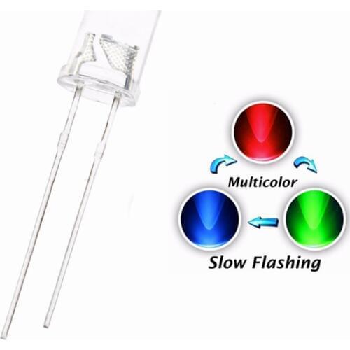 100pcs 5mm RGB LED Slow Flashing Water Clear short legs Red Green Blue 3 Colors Changing Multicolor Lamps Light Beads