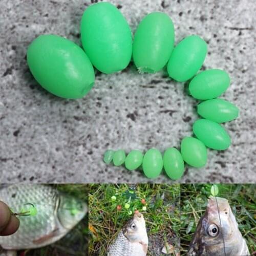 100Pcs Oval Shaped Plastic Luminous Fishing Floats Beads Green Glowing Sink Balls Treble Hook Fishing Rigs Lure Outdoor Tools