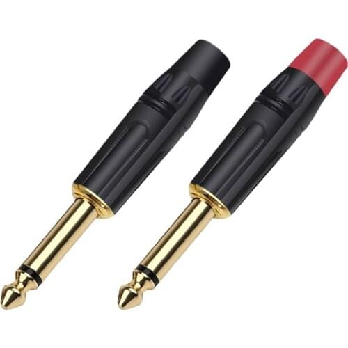 2Pcs/1Pair Luxury Smooth Black Audio Plug Connector 6.35mm Jack Mono Assembly Microphone Connector Black & Red