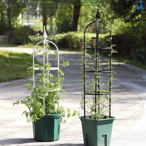 2 Tier White And 3 Layer Black Plants Climbing Frame Flower Planting Box Metal Plant Supports With Plastic Circular Shelves