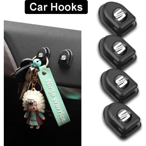 4Pcs ABS Mini Self Adhesive Car Hooks Stickers Interior Accessories For Seat Leon Ibiza Ateca Sportcoupe Alhambra Exeo Altea