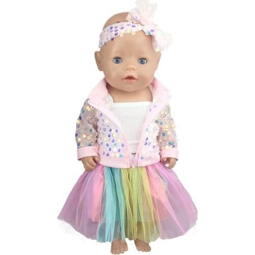 4pcs in1， 2020 lovely Rainbow suit Fit For 43cm Baby Doll 17 Inch Reborn Baby Doll Clothes, Shoes are not included