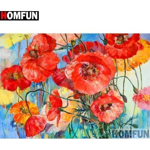 HOMFUN Diamond Painting Cross Stitch "Red flower" Full Square Round Diy 5d Diamond Embroidery Picture Rhinestone Art A13372