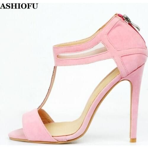ASHIOFU Handmade Ladies High Heel Sandals T-strap Peep-toe Wedding Party Shoes Plus Size Fashion Evening Sandals Shoes XD089