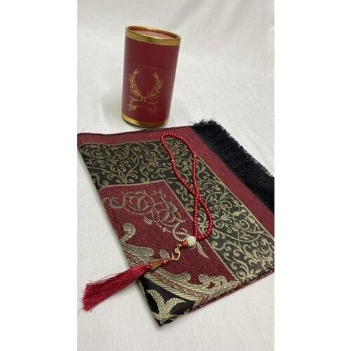 Ayhanhome Dowries Gift Boxed Prayer Rug Set Luxury Taffeta Prayer Mat, Pearl Rosary 70x120 cm