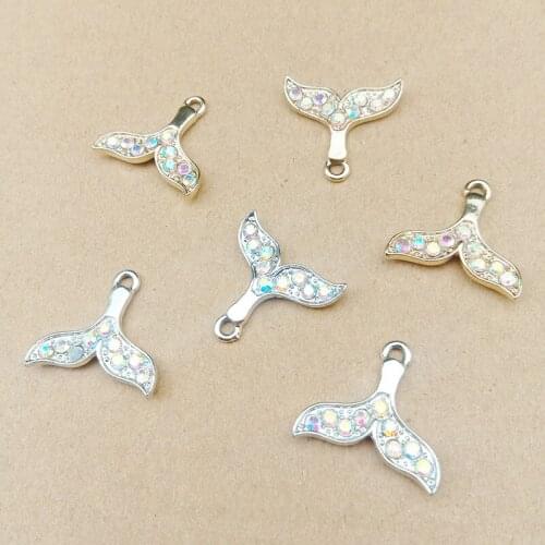 Free Shipping 50pcs 19*20MM Crysal Rhinestone Paved Animal Fish Tail Pendant Charms Silver Gold Tone Plated Jewelry Pendants