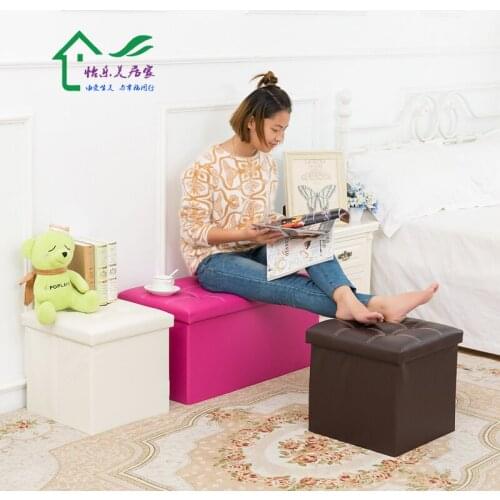 Large Room Folding Stool Footrest Short Leather Shoe Changing Stool Shoes a Block of Wood Or Stone Sofa Square Storage Stool
