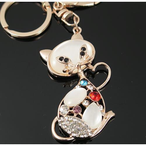 2018 New Grace Opal Stone Fox Lady Crystal HandBag Pendant Keyring Animal Alloy Keychain For Car Key Holder Wholesale Price