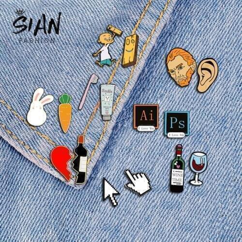 SIAN 2pcs Brooch And Pin Acrylic Wine Time Christmas Lights Enamel Pins Badges Jewelry For Women Men Gift Collection Accessories