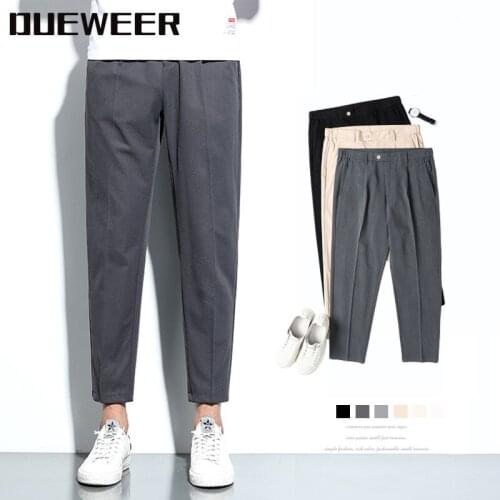 DUEWEER Straight-Leg Pants Mens Spring Autumn And Summer Lightweight Slim-Fit Korean Casual Cropped Trousers Streetwear