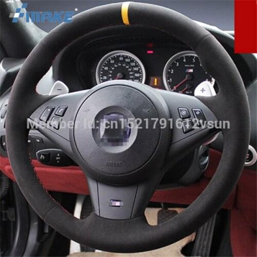 For BMW M6 High Quality Hand-stitched Anti-Slip Black Suede Red Thread DIY Steering Wheel Cover