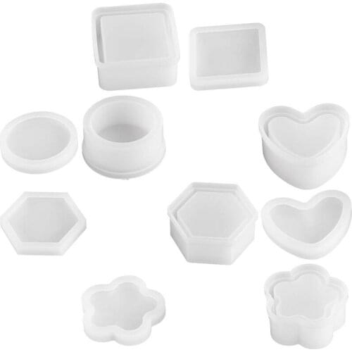 DIY Silicone Resin Mold 5 Shape Containers with Lid, Jewelry Container Box Holder Mold, Coaster, Flower Pot, Ashtray, Pen Candle