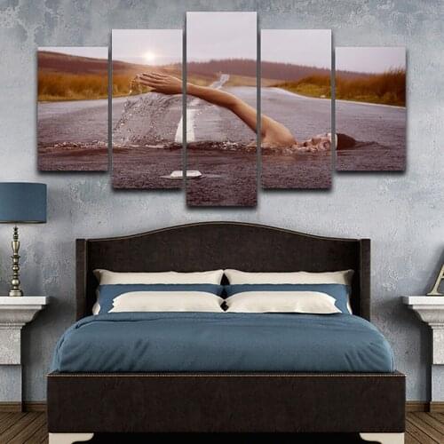 For Living Room Modern HD Printed Pictures 5 Panel Swimming River Landscape Wall Art Home Decor Frame Canvas Painting Poster