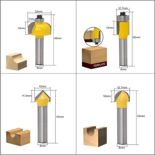 8-handle Milling Cutter Wood Drill Yellow Woodworking Engraving Machine Fine-tuning Straight Tungsten Milling End Milling Tool