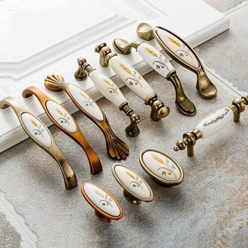JD Antique Bronze Ceramic Cabinet Handles Zinc Alloy Drawer Knobs Pulls Wardrobe Door Handle European Furniture Handle Hardware