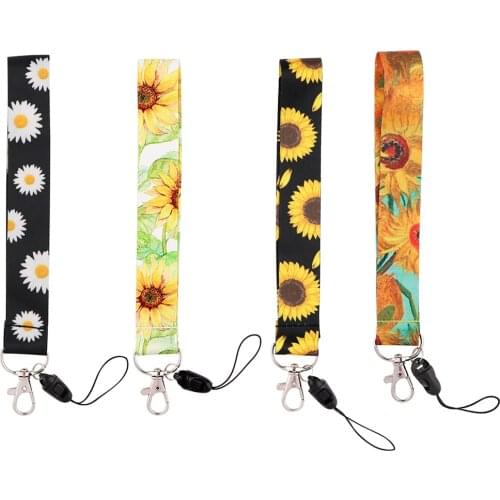 K3303 Sunflower Lanyard Short Neck Strap Lanyard for Key ID Card Mobile Phone Straps USB Badge Holder Hang Rope Lariat Lanyards