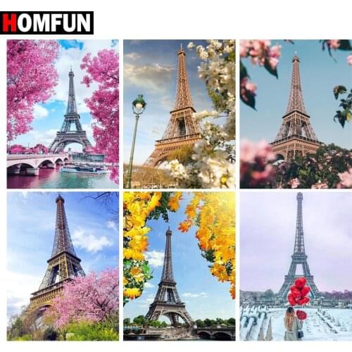 HOMFUN Square Round Drill 5D Diamond Painting Environmental Crafts Full Diamond Embroidery "Eiffel Tower scenery" Home decor