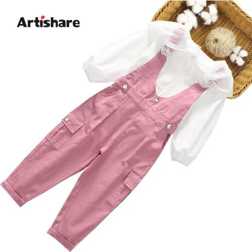 Girls Clothes Set Blouse + jumpsuit Childrens Clothes For Girls Solid Color Big Girls Clothes Spring Autumn Childrens Costume