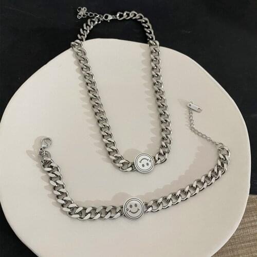HANGZHI2021 New European and American hip-hop short necklace simple and cute expression stainless steel bracelet