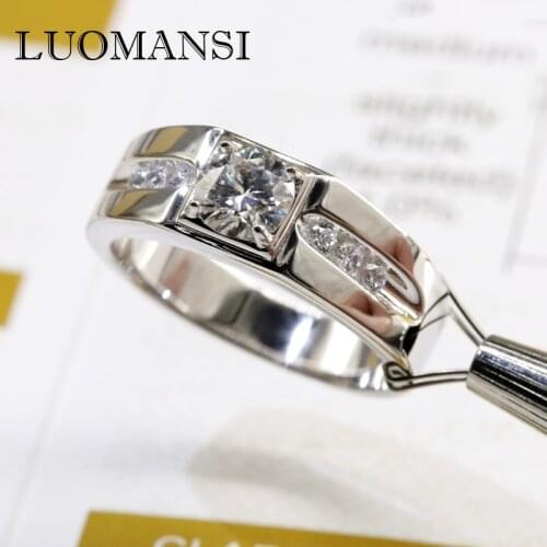 Luomansi Real 1 Carat Moissanite Ring Men Wedding Engagement S925 Sterling Silver Jewellery Passed The Diamond Test