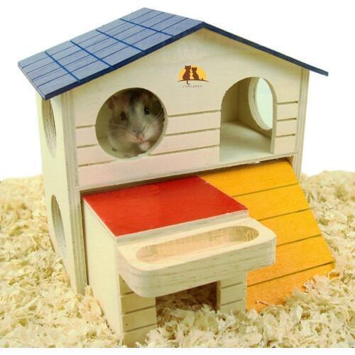 Pet Small Animal Hideout Hamster House Deluxe Two Layers Wooden Hut Play Toys Chews