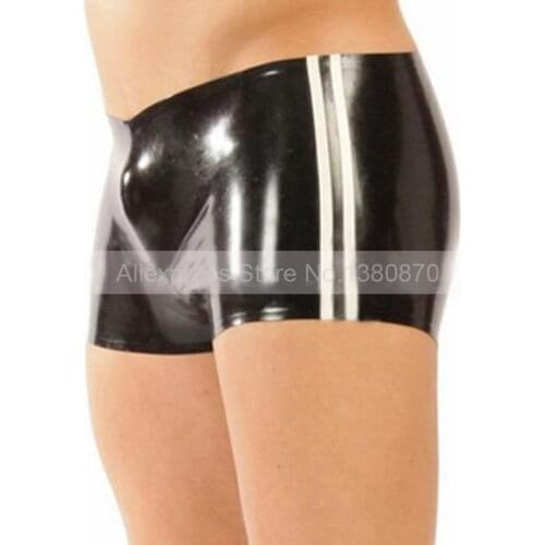 Natural Latex Men Rubber Boxer Shorts With Side Strips Super Low Waist Briefs Male Panties No Zip S-LPM041