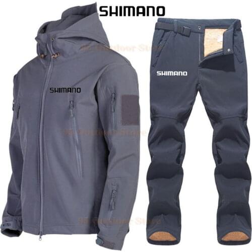 Shimano Soft Shell Suits Men Military Winter Warm Fleece Tactical Jacket Outdoor Waterproof Hooded Coat Fishing Jacket and Pants