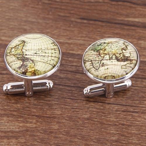 Mens Vintage Style Classic Design Formal Global World Map Cufflinks