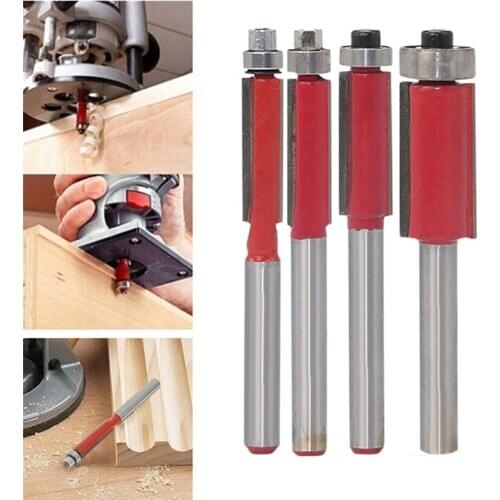 4Pcs 1/4 Shank Straight Trimmer Ceaning Flush Trim Router Bit Set Tungsten Milling Cutters For Wood Woodworking Cutting Tool J60