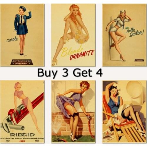 Retro Wall Sticker World War II Pin Up Girls Poster Classic Kraft Paper Posters And Prints Home Art Wall Painting Home Decor