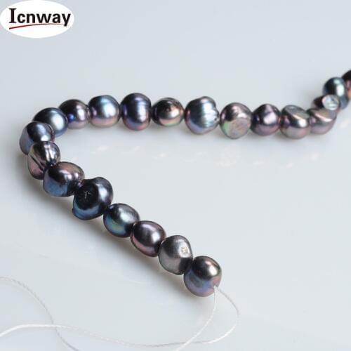 3 strands Natural AA black baroque freshwater Pearl 7-8mm For Jewelry Making 15" DIY necklace bracelet FreeShipping Wholesale