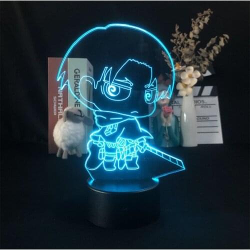 Kids Room Nightlight 3D Bluetooth Speaker Night Light LED Levi Ackerman Figure Lamp Home Party Atmosphere Decor Attack On Titan