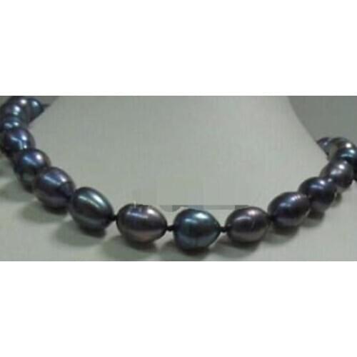 New 9-10MM BLACK Freshwater PEARL NECKLACE 17"