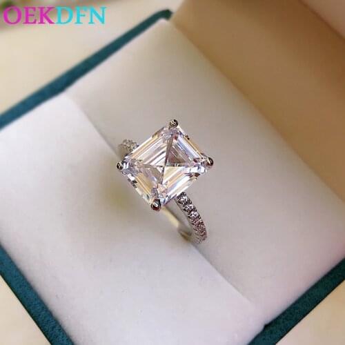 OEKDFN 100% 925 Sterling Silver Ring Emerald cut Created Moissanite Gemstone Wedding Engagement Rings For Women Fine Jewelry