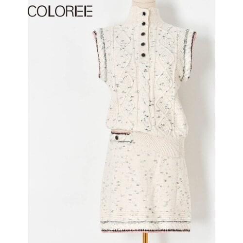 Autumn Winter Knitted Two Piece Set Women 2021 Korean Fashion Vest Sweater+mini Skirt Two Piece Outfits