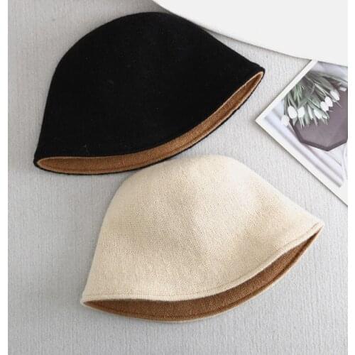 Woman Double-sided Bucket Hat Woolen Winter Autumn Retro Fisherman Fashion Ins Popular Soft Comfortable Lake Blue Ginger