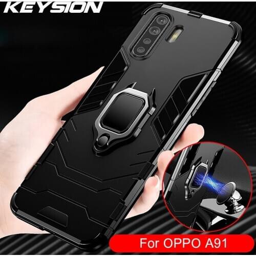 KEYSION Shockproof Armor Case for OPPO A91 A31 A8 A7 A52 A72 5G A92S A5 A9 2020 Ring Stand Phone Cover for OPPO F15 F11 Pro