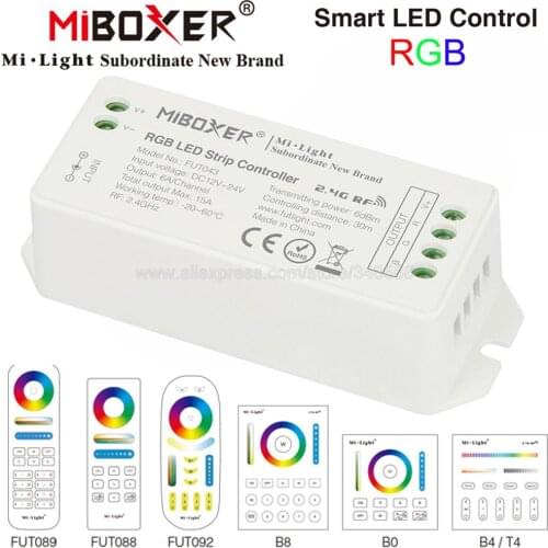 MiBoxer FUT043 RGB LED Strip Controller DC12V 24V 6A/CH Max 15A 2.4G RF Remote iOs/Android APP WiFi Alexa Google Voice Control