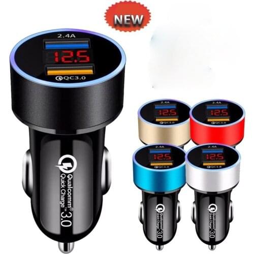 QC3.0+2.4A Dual USB Car Charger 2 Ports LCD Display 12-24V Car Cigarette Socket Lighter Fast Charger Power Auto Dual USB Adapter