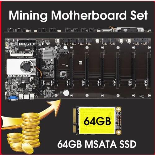 Riserless Mining motherboard 8 GPU Bitcoin Crypto Etherum Mining with 1037 / 847U,64GB mSATA SSD Set