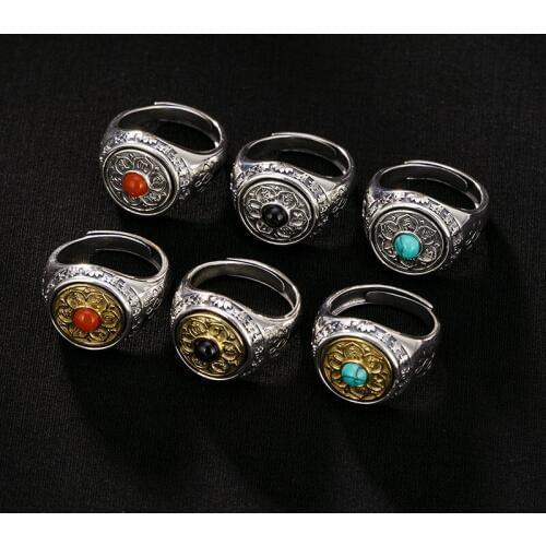 Silver 925 Sterling Silver Bronze six character genuine ring, retro personality, male domineering male opening ring