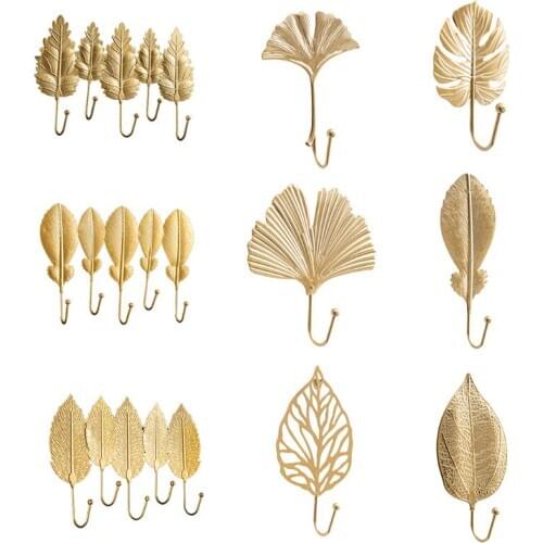 Nordic Luxury Leaf Shaped Hook Purse Coat Rack Key Hanger Wall Hanging Decor 23GB