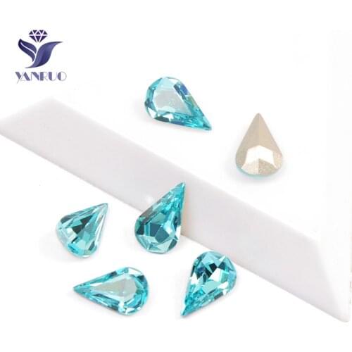 YANRUO 4300 Pear Aquamarine k9 Crystal Charm Sparkly Dropet Needlework Rhinestones Sewing Crystal Glass Strass For Clothes