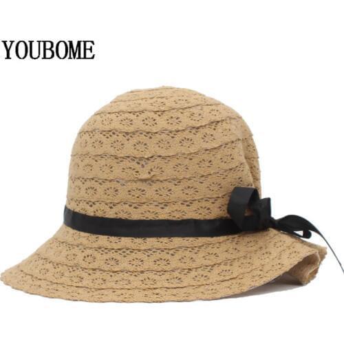 YOUBOME Summer Sun Hats For Women Caps Visors Bow-knot Beach Hat Girl Big Brim Visor Cap Ladies Foldable Brimmed Straw Hat Caps