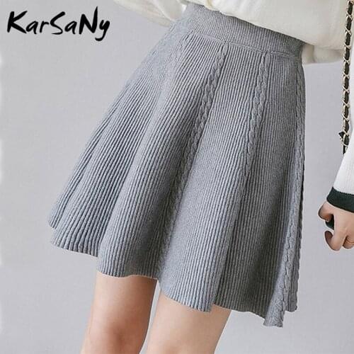 KarSaNy Women Mini Skirts 2021 A Line High Waist Knit Skirt Short Gray Autumn Mini Skirt Pink Skirts Womens School Knitted