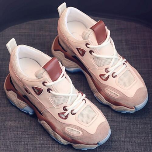 Shoes Woman 2020 Summer Thick-Sole Chunky Sneakers Height Increased White Beige Pink Single Shoes Lovers Luxury Trainers